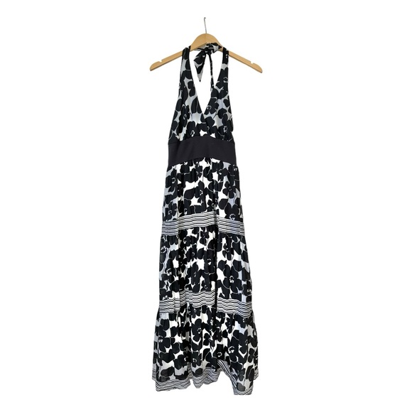 Jonathan Martin Halter Sun Maxi Dress Black & White Floral & Stripes Size 8 - Picture 8 of 14